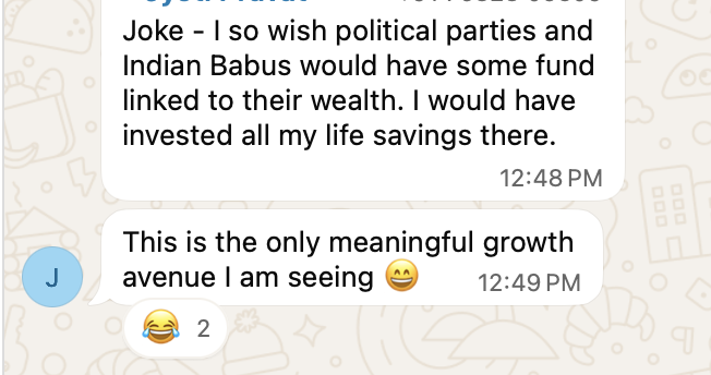 WhatsApp chat about investing in politician portfolios